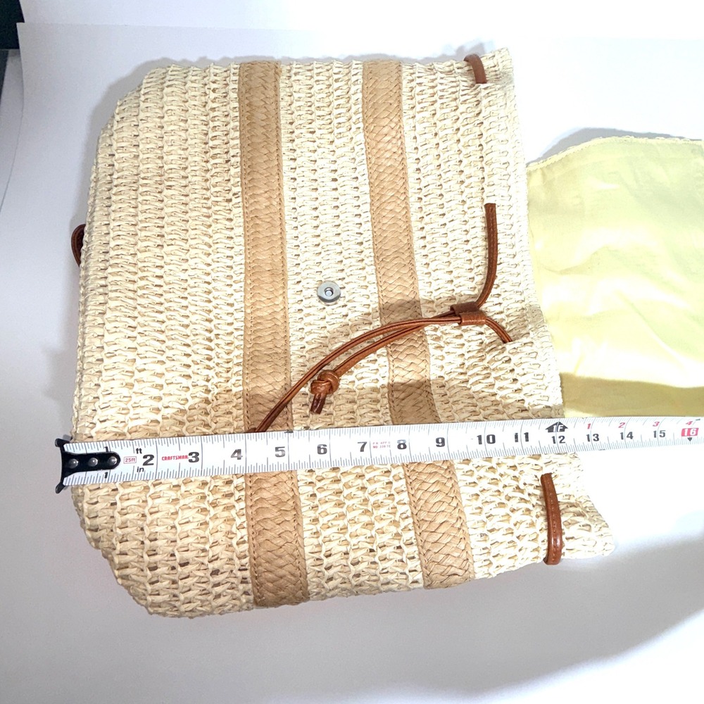 Roxy Woven Straw Backpack Cream Tan Striped Boho Beach Bag Drawstring RN114199 - Picture 4 of 16